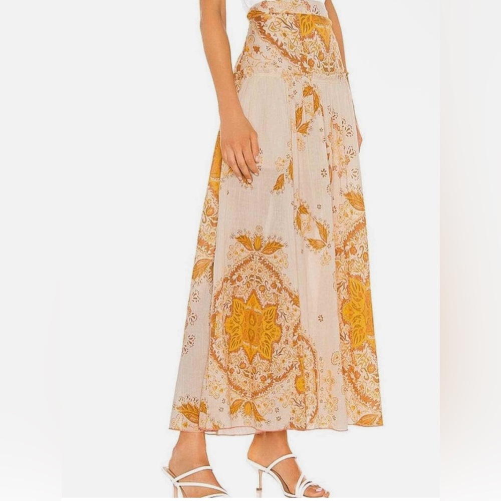 Free People Farrah Drop Waist Maxi Skirt Ivory Gold  Size 6 - Picture 4 of 12